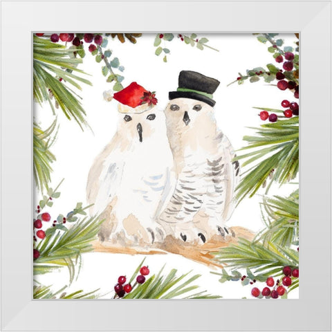 Holiday Owls White Modern Wood Framed Art Print by Loreth, Lanie
