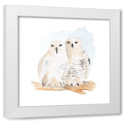 Watercolor Snowy Owls White Modern Wood Framed Art Print by Loreth, Lanie