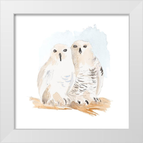 Watercolor Snowy Owls White Modern Wood Framed Art Print by Loreth, Lanie