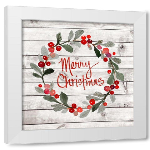 Merry Christmas Wreath White Modern Wood Framed Art Print by Loreth, Lanie