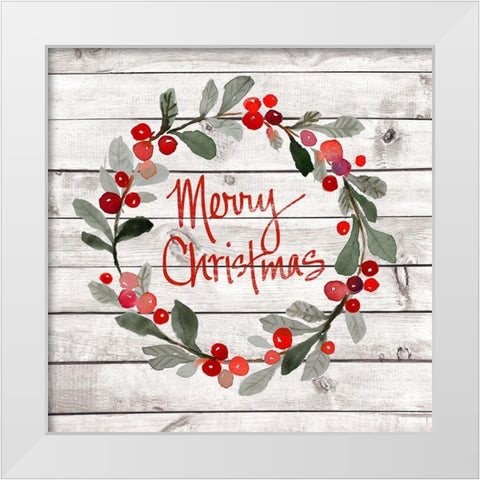 Merry Christmas Wreath White Modern Wood Framed Art Print by Loreth, Lanie