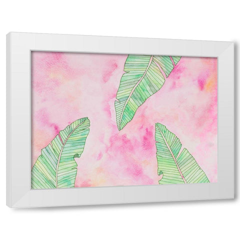 Green Watercolor Banana Leaves White Modern Wood Framed Art Print by James, Nola
