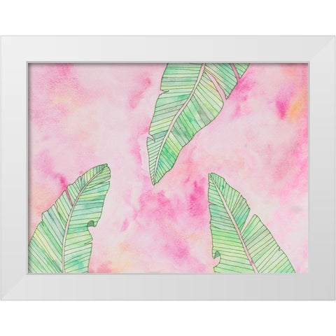 Green Watercolor Banana Leaves White Modern Wood Framed Art Print by James, Nola