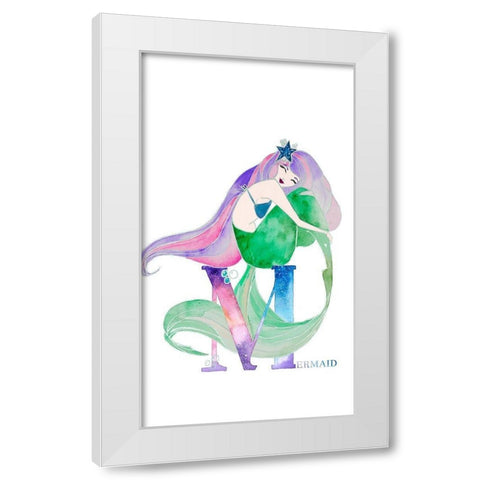 Mermaid (M) White Modern Wood Framed Art Print by James, Nola