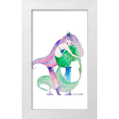 Mermaid (M) White Modern Wood Framed Art Print by James, Nola