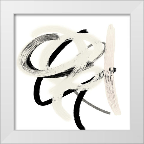 Scrolling Black And White Abstract II White Modern Wood Framed Art Print by SD Graphics Studio
