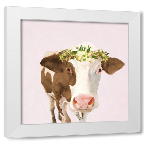 Floral Crown Cow White Modern Wood Framed Art Print by Green, Jenny