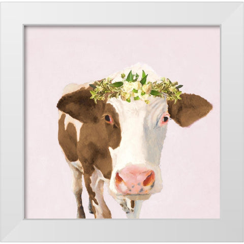 Floral Crown Cow White Modern Wood Framed Art Print by Green, Jenny