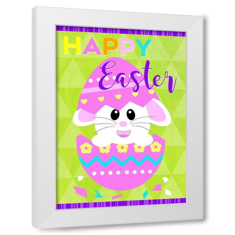 Happy Easter Bunny in Egg White Modern Wood Framed Art Print by Quach, Anna