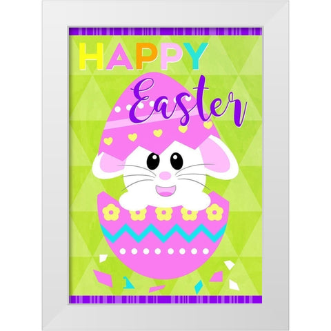 Happy Easter Bunny in Egg White Modern Wood Framed Art Print by Quach, Anna