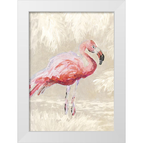 Flamingo On Taupe White Modern Wood Framed Art Print by Slivka, Jane