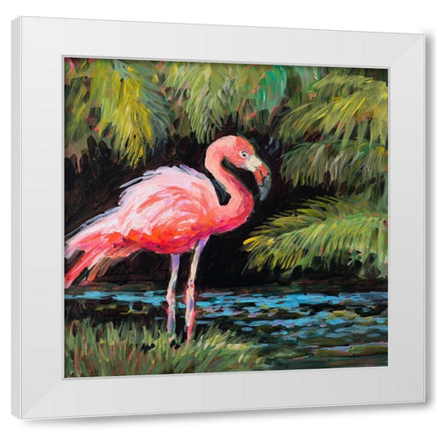 Relaxing Flamingo I White Modern Wood Framed Art Print by Slivka, Jane