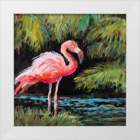 Relaxing Flamingo I White Modern Wood Framed Art Print by Slivka, Jane