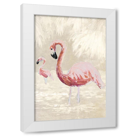 Flamingos on Taupe White Modern Wood Framed Art Print by Slivka, Jane