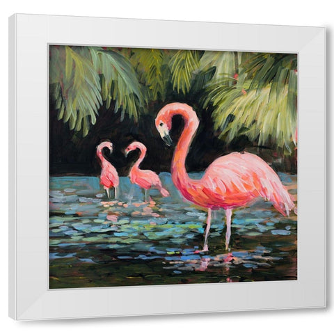 Relaxing Flamingo II White Modern Wood Framed Art Print by Slivka, Jane