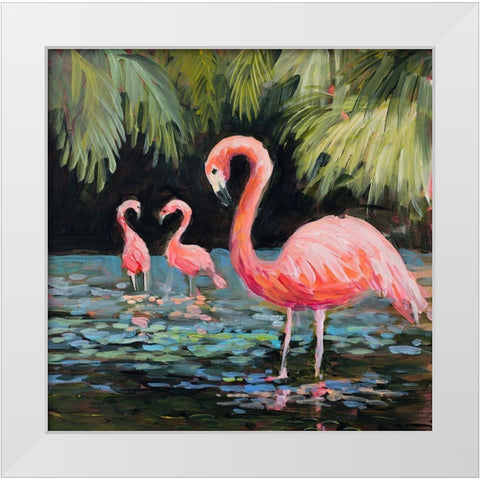 Relaxing Flamingo II White Modern Wood Framed Art Print by Slivka, Jane