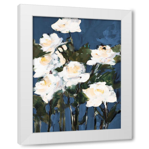 White Roses On Blue White Modern Wood Framed Art Print by Slivka, Jane