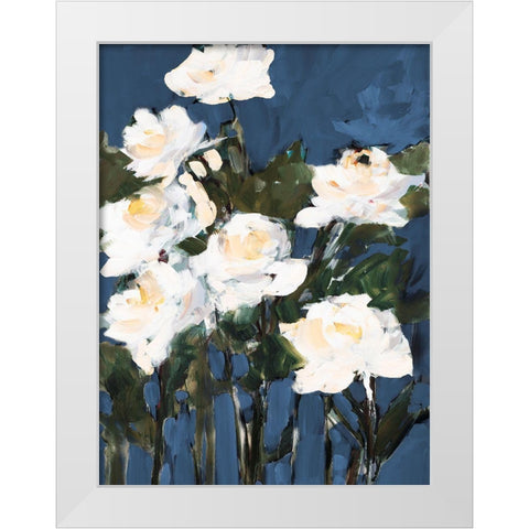 White Roses On Blue White Modern Wood Framed Art Print by Slivka, Jane