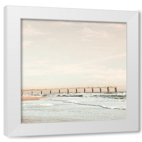 Dock on the Beach White Modern Wood Framed Art Print by Acosta