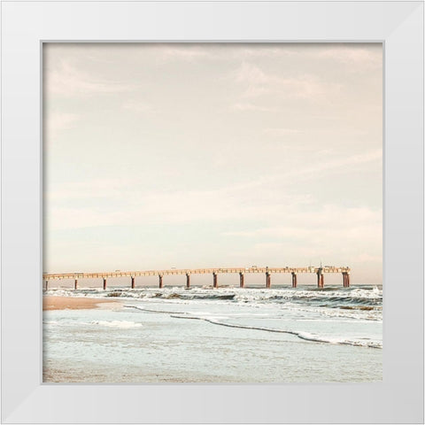 Dock on the Beach White Modern Wood Framed Art Print by Acosta
