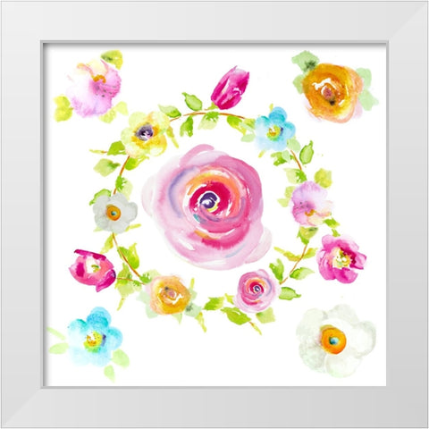 Rosy Floral Wreath White Modern Wood Framed Art Print by Pinto, Patricia