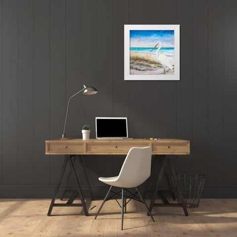 Egret on the Beach White Modern Wood Framed Art Print by DeRice, Julie