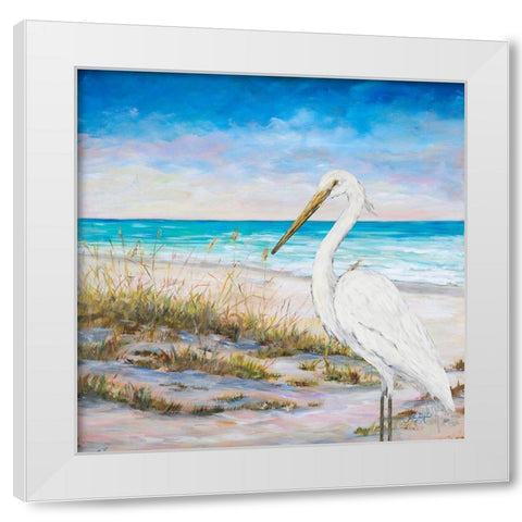 Egret on the Beach White Modern Wood Framed Art Print by DeRice, Julie