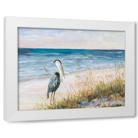 Heron Ocean View White Modern Wood Framed Art Print by DeRice, Julie