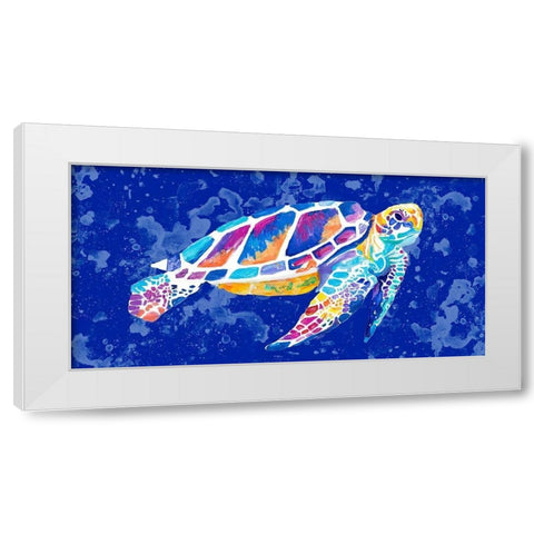 Vibrant Blue Sea Turtle White Modern Wood Framed Art Print by Goodrich, Chelsea