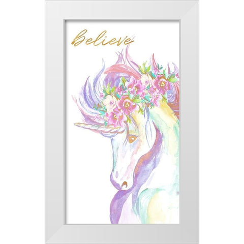 Believe Unicorn White Modern Wood Framed Art Print by Goodrich, Chelsea