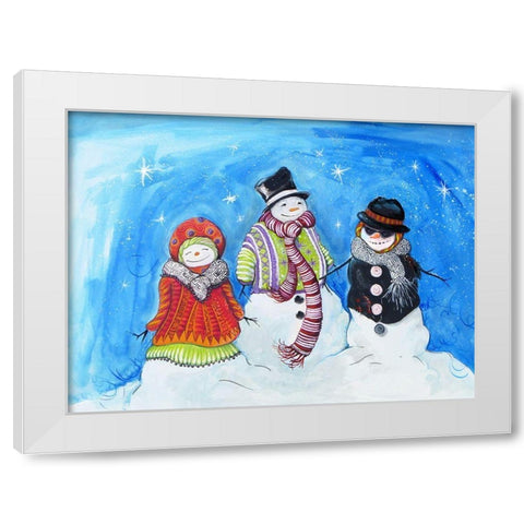 Snow Villagers White Modern Wood Framed Art Print by Diannart