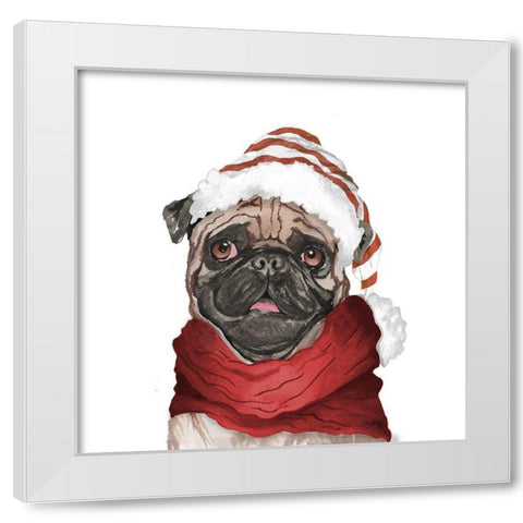 Holiday Pug White Modern Wood Framed Art Print by Medley, Elizabeth