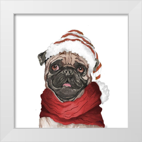 Holiday Pug White Modern Wood Framed Art Print by Medley, Elizabeth