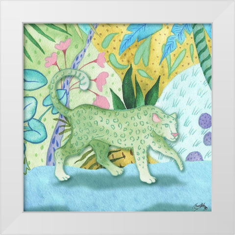 Playful Cheetah White Modern Wood Framed Art Print by Medley, Elizabeth