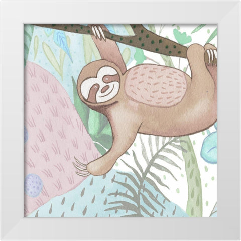 Swinging Sloth White Modern Wood Framed Art Print by Medley, Elizabeth