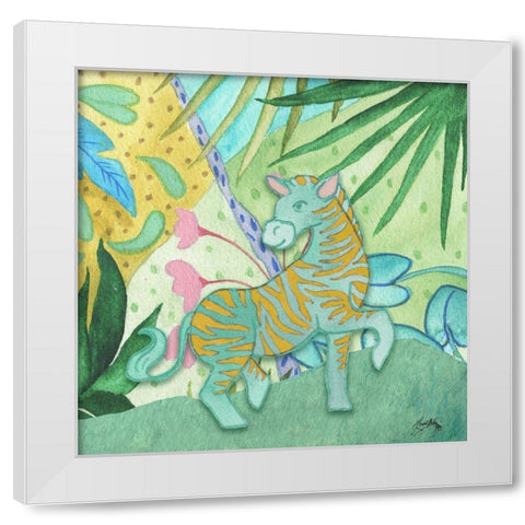 Playful Zebra White Modern Wood Framed Art Print by Medley, Elizabeth