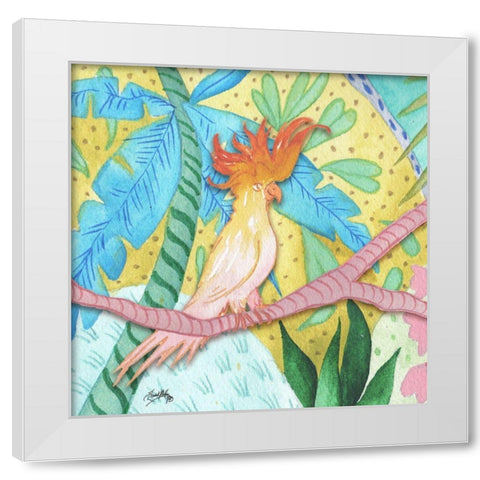 Playful Parrot White Modern Wood Framed Art Print by Medley, Elizabeth