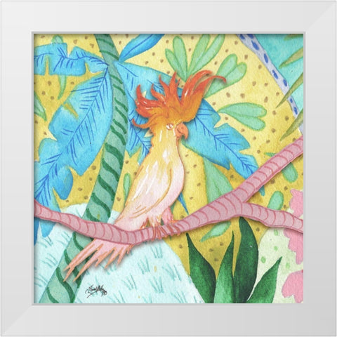 Playful Parrot White Modern Wood Framed Art Print by Medley, Elizabeth