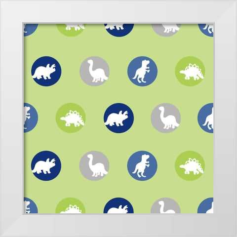 Dino Circle Pattern White Modern Wood Framed Art Print by Quach, Anna