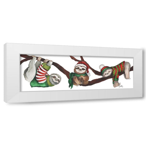 Christmas Sloths White Modern Wood Framed Art Print by Medley, Elizabeth