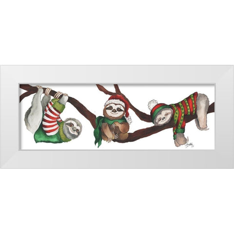 Christmas Sloths White Modern Wood Framed Art Print by Medley, Elizabeth