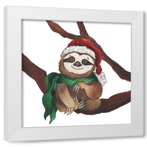 Christmas Sloth I White Modern Wood Framed Art Print by Medley, Elizabeth