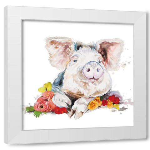 Happy Little Pig White Modern Wood Framed Art Print by Pinto, Patricia
