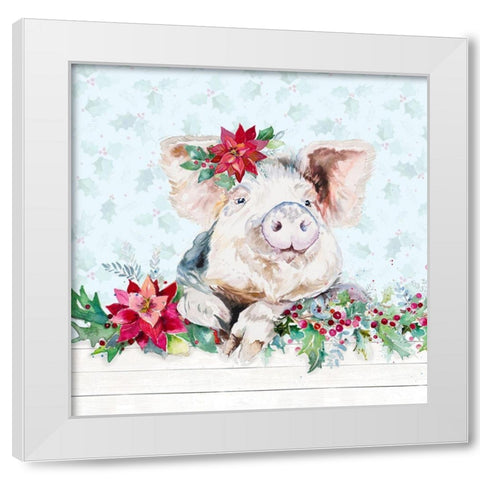 Holiday Little Piggy White Modern Wood Framed Art Print by Pinto, Patricia