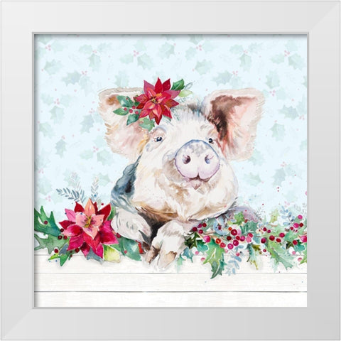 Holiday Little Piggy White Modern Wood Framed Art Print by Pinto, Patricia
