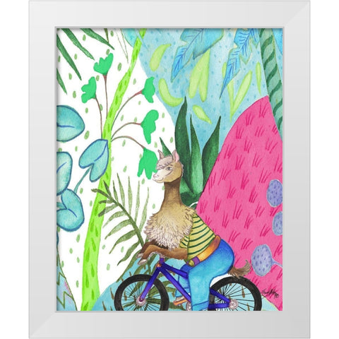 What A Wild Llama Ride White Modern Wood Framed Art Print by Medley, Elizabeth