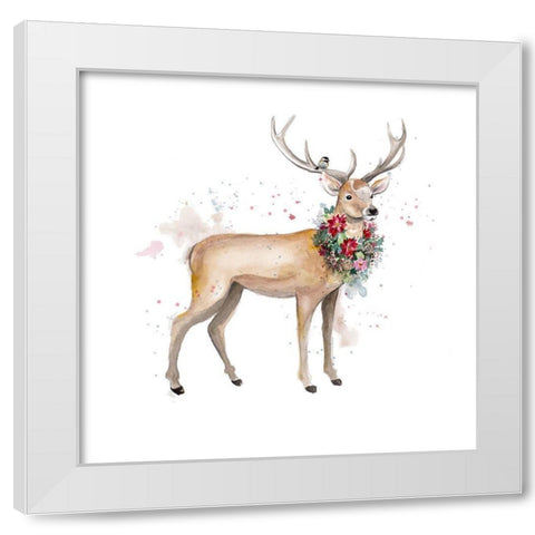 Woodland Deer with Wreath White Modern Wood Framed Art Print by Pinto, Patricia