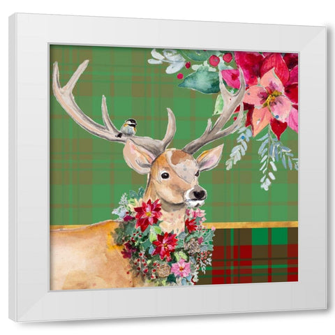 Holiday Reindeer on Plaid I White Modern Wood Framed Art Print by Pinto, Patricia