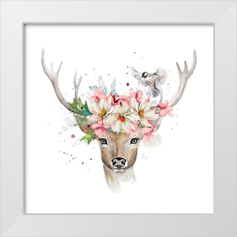Floral Woodland Deer White Modern Wood Framed Art Print by Pinto, Patricia