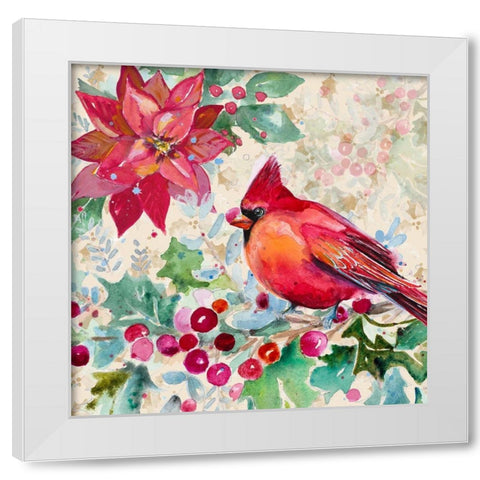 Holiday Poinsettia and Cardinal I White Modern Wood Framed Art Print by Pinto, Patricia